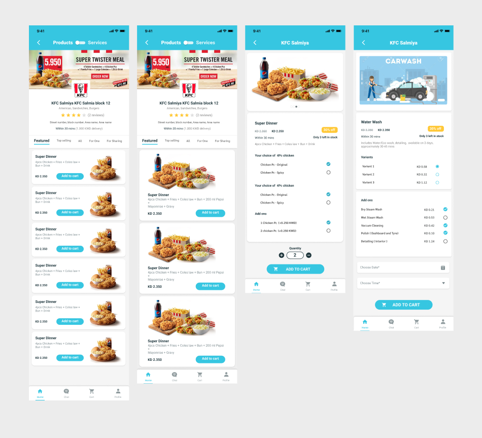 Cocopalms customer app — product listings and service screens