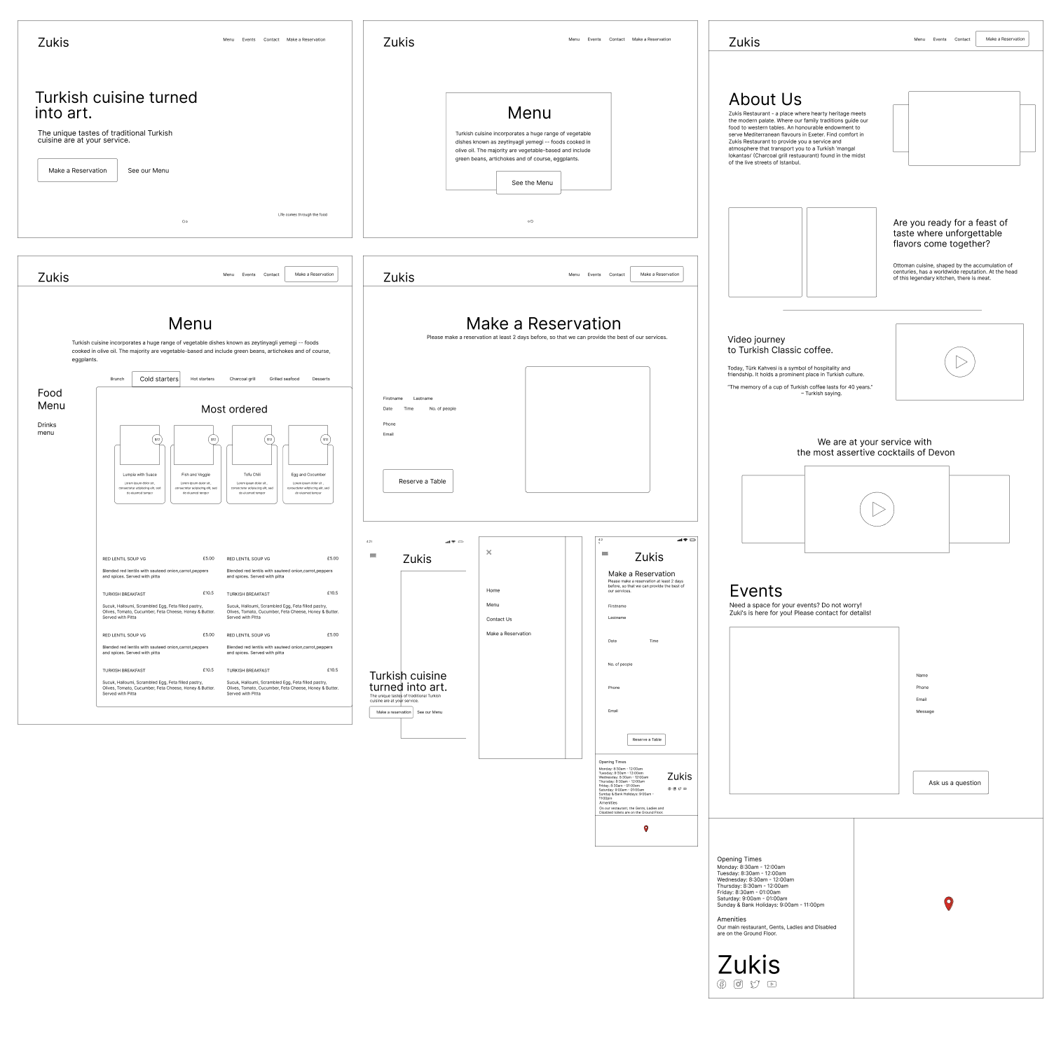 Zukis wireframes